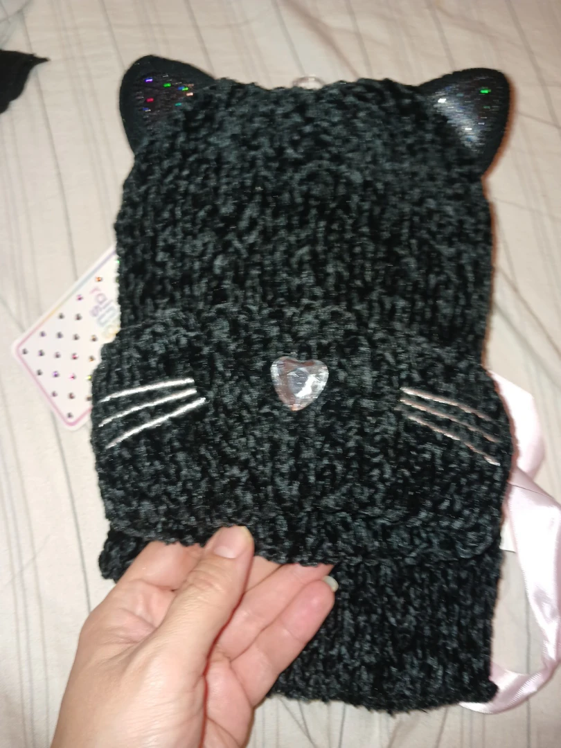 NEW 3 pc Black cat kitten girls winter hat scarf gloves set 🥕 - photo 2