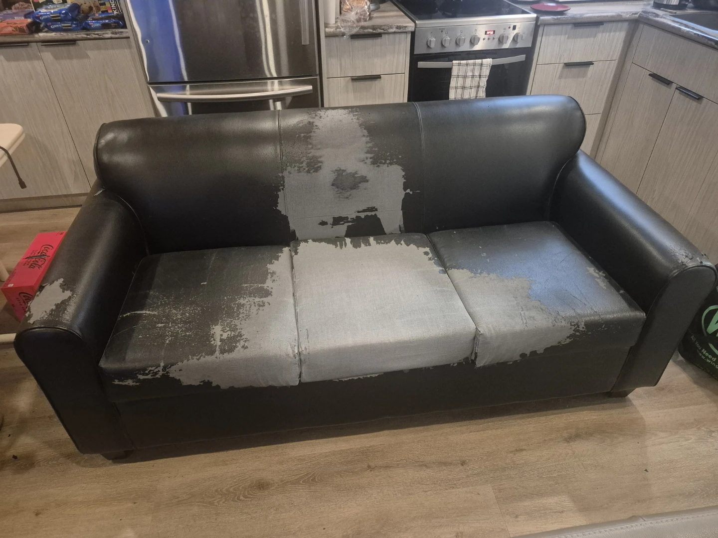 Black Faux Leather Sofa