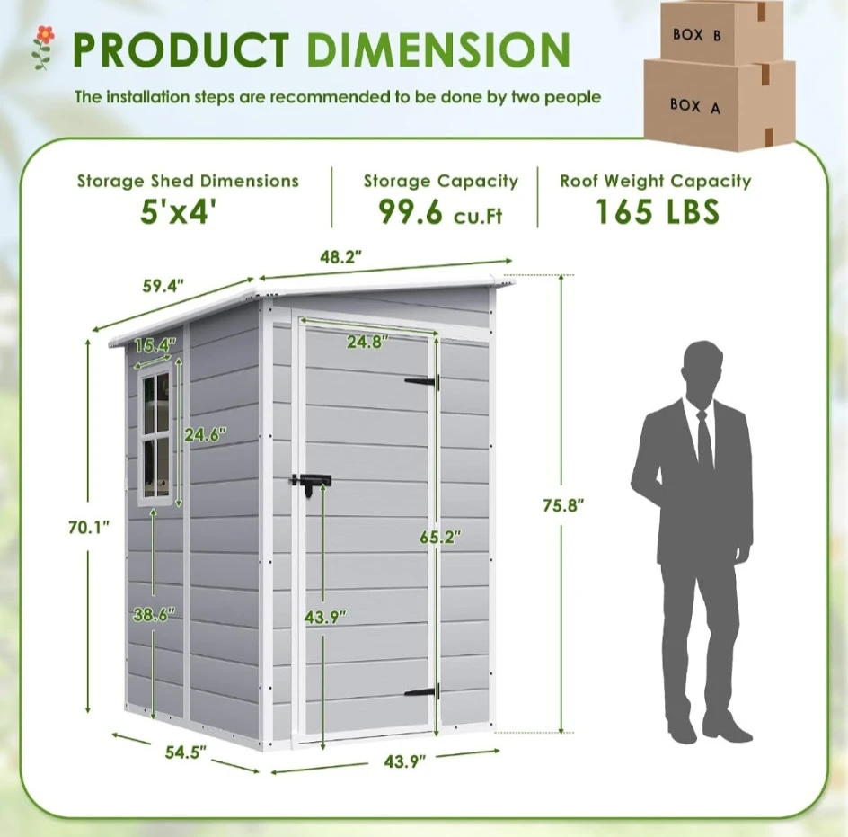 NEW Grey 5' x 4' Outdoor Storage Shed - photo 4