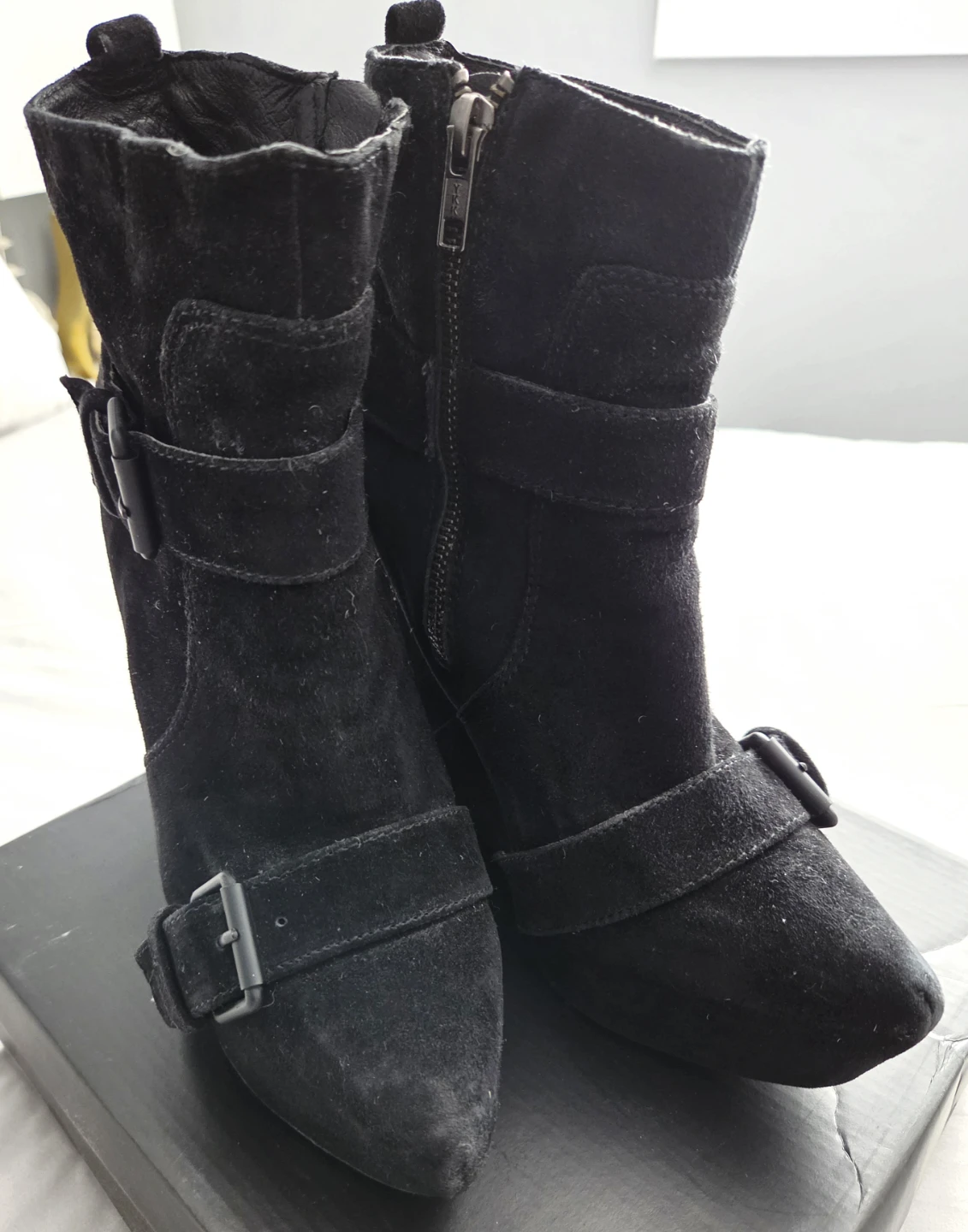 Black Suede Wedge Ankle Boots