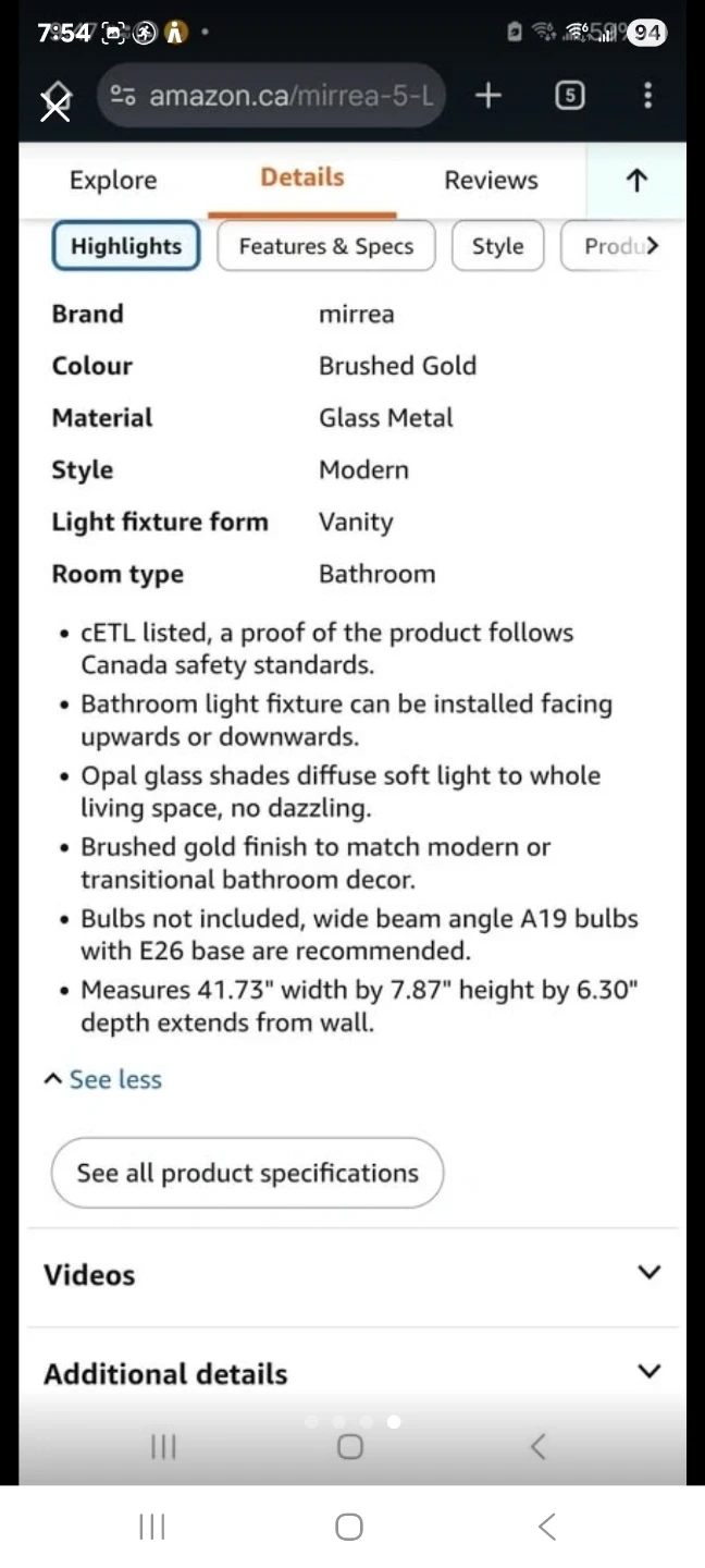 Mirrea 42 inch 5-light modern bathroom lights - photo 3