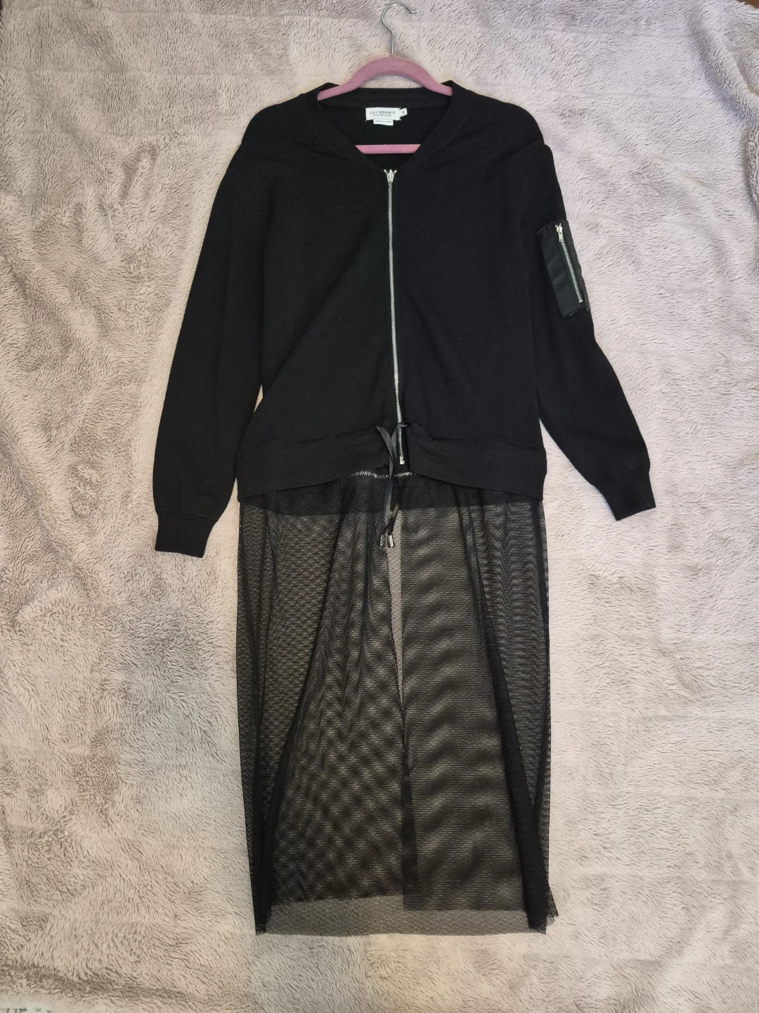 Lili Sidonio Zip-Up Sweater Dress with Mesh Skirt Overlay - photo 2