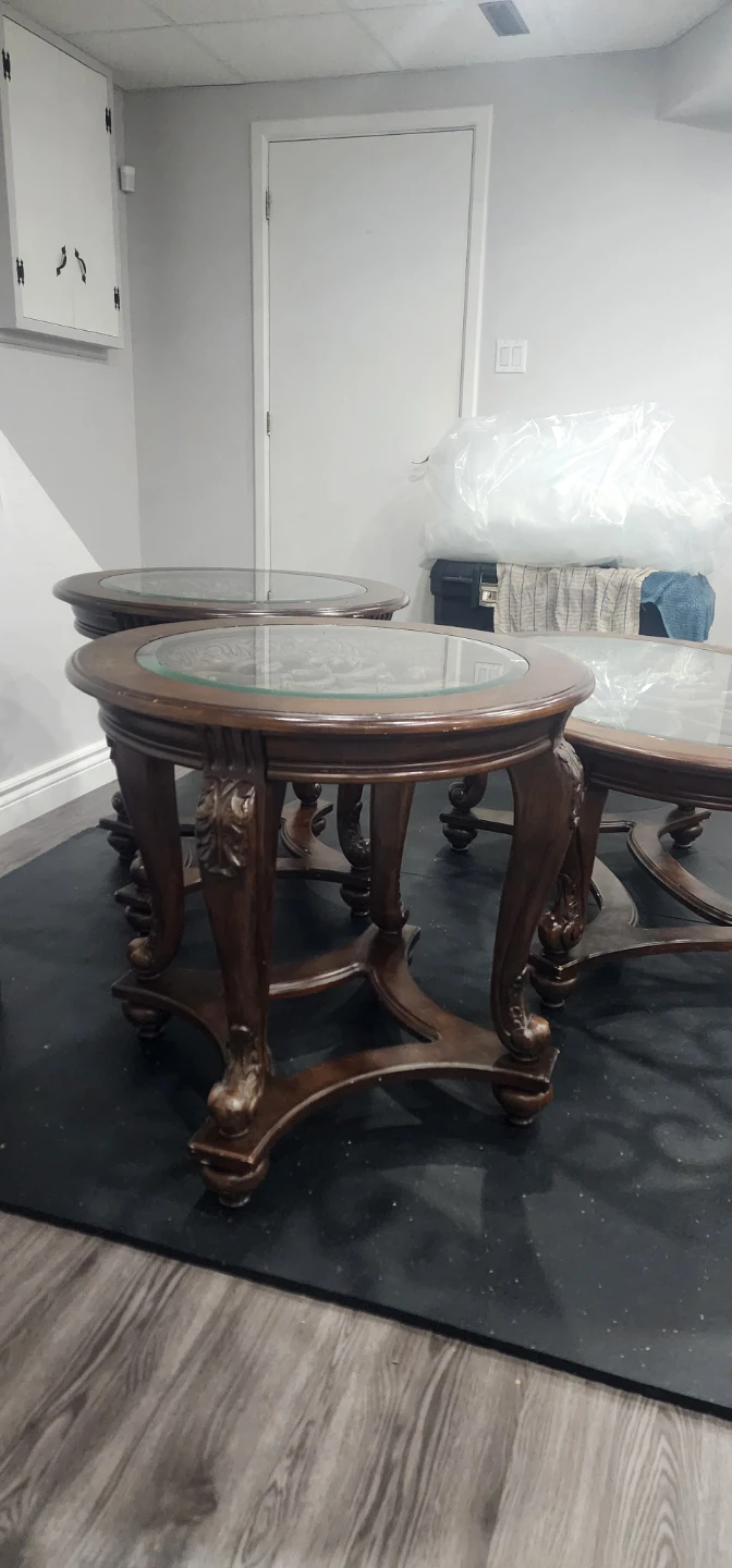Set of Three Wooden and Glass Tables - photo 5