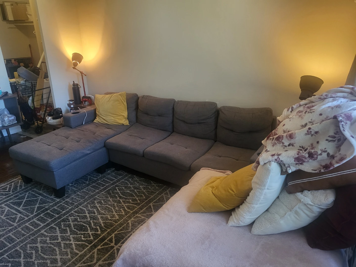 Grey Sectional Sofa with Chaise and Ottoman