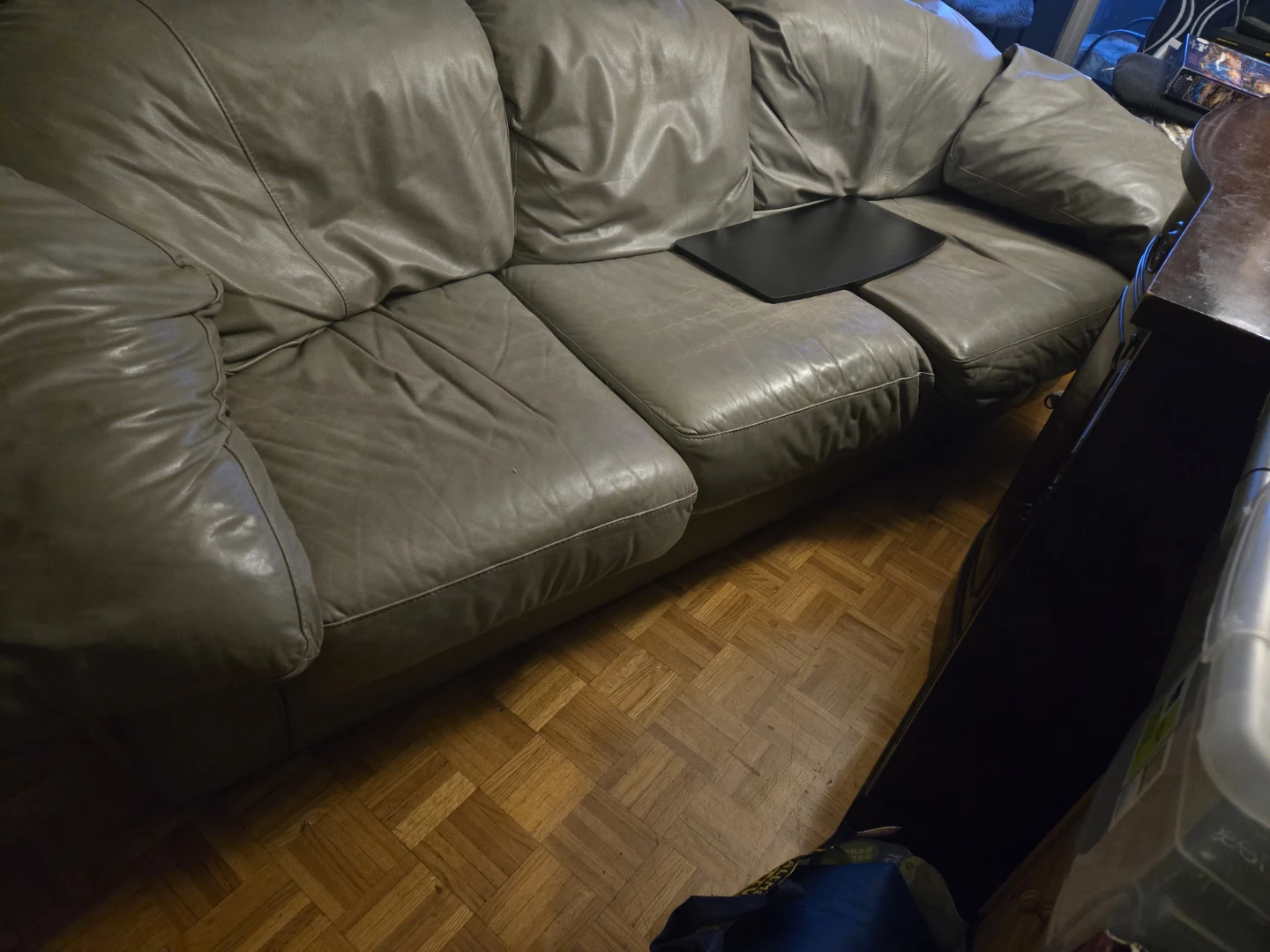 Grey Leather Three-Seater Sofa - photo 2