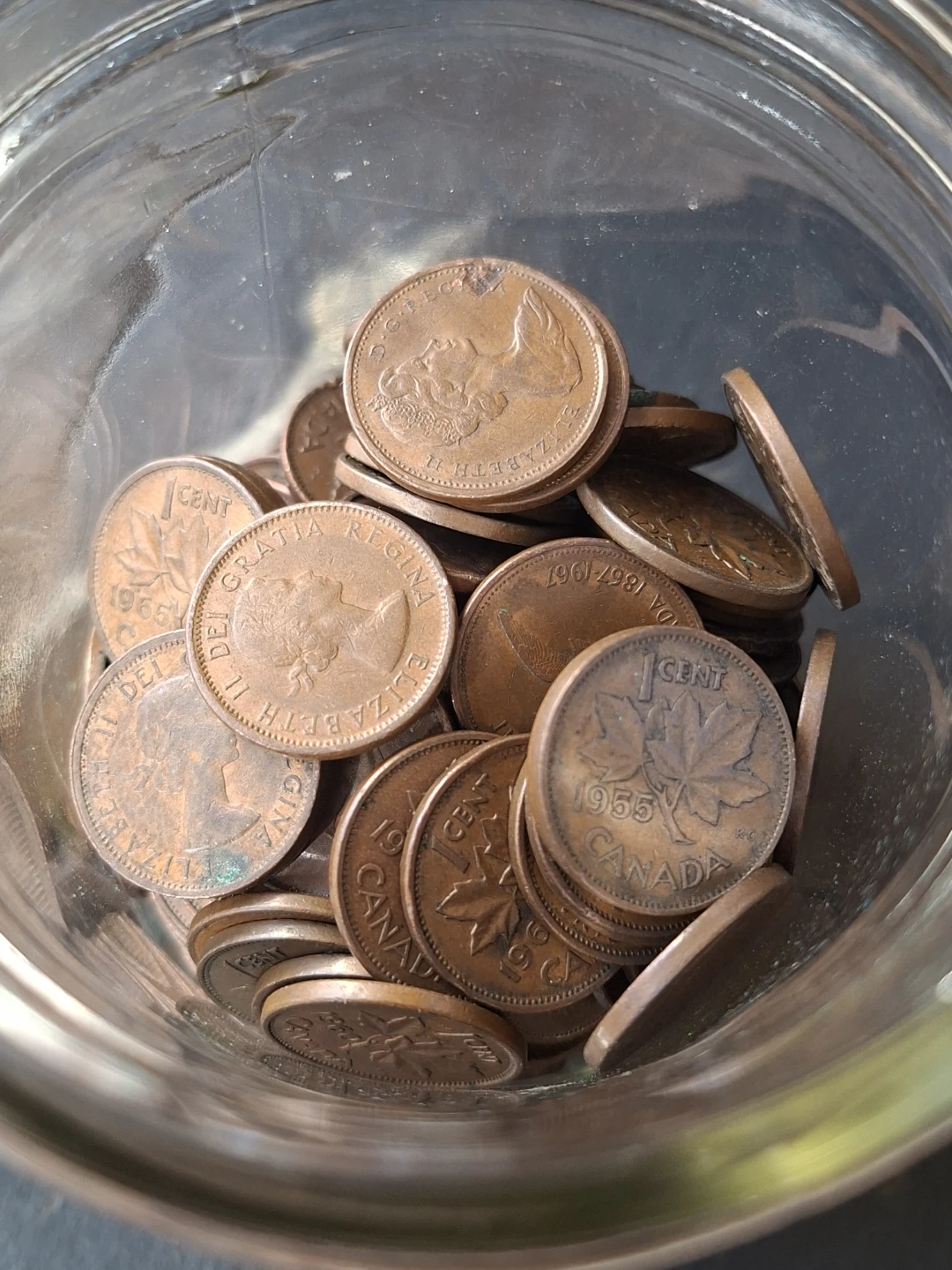 Two Jars of Canadian 1960s and Older Pennies - photo 4