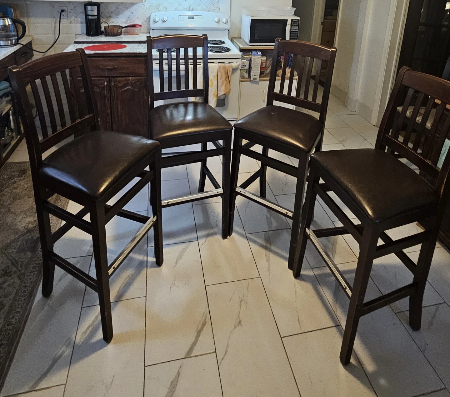 4 Wooden Leather Bar Stool Set - photo 2