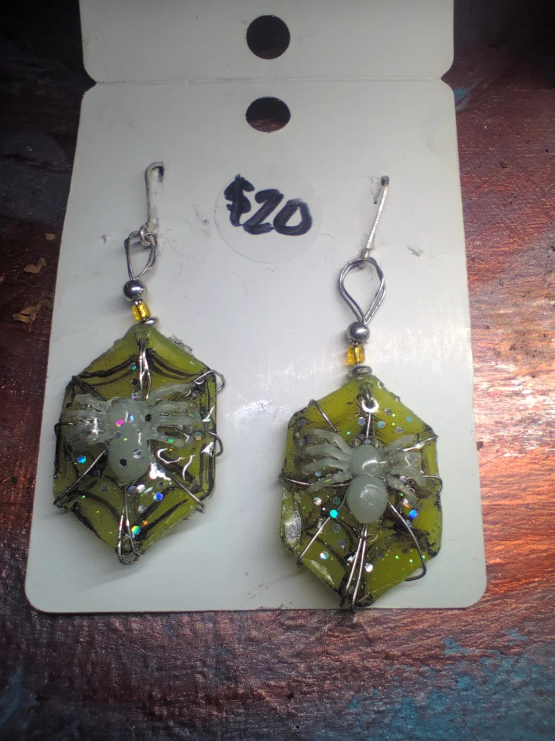 Handmade Resin Halloween Spider Web Dangle Earrings - photo 3