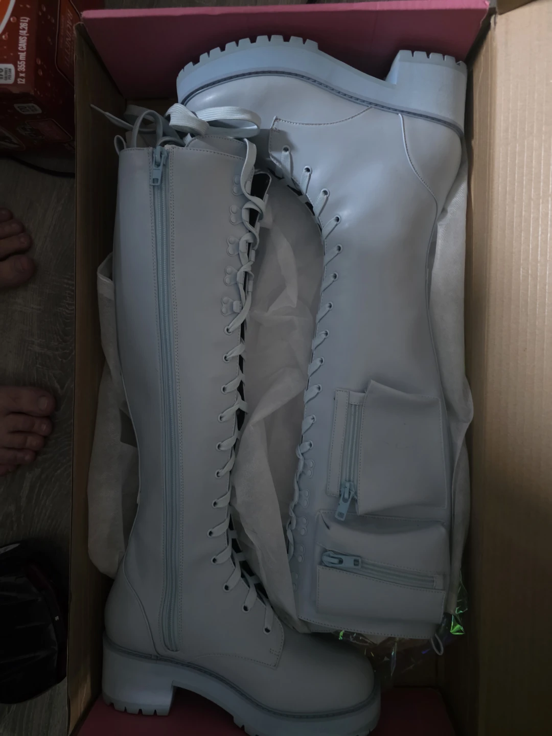 Light Blue Knee-High Combat Boots