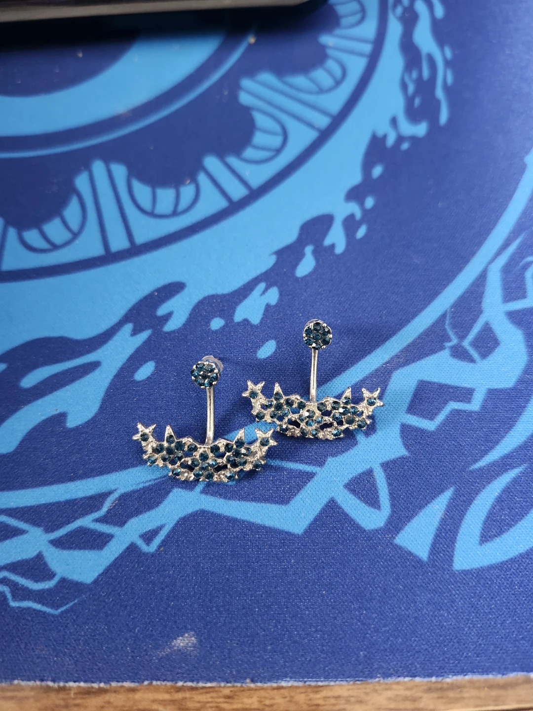 Blue Crystal Ear Jacket Earrings