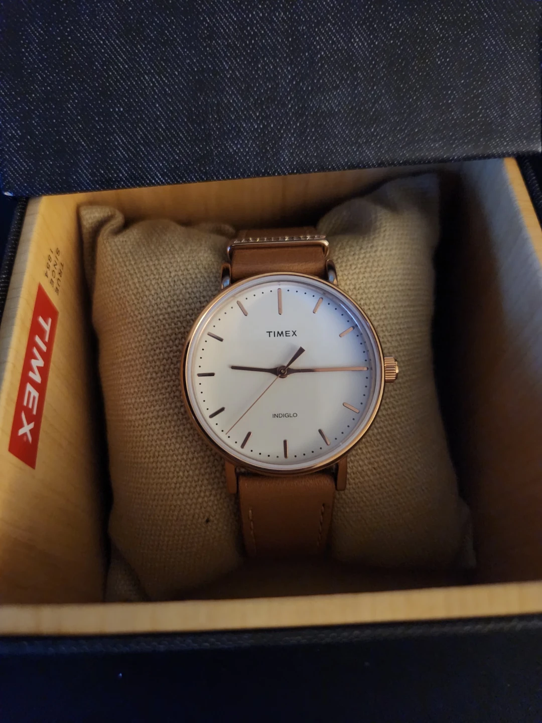 Timex Indiglo Watch with Tan Leather Strap