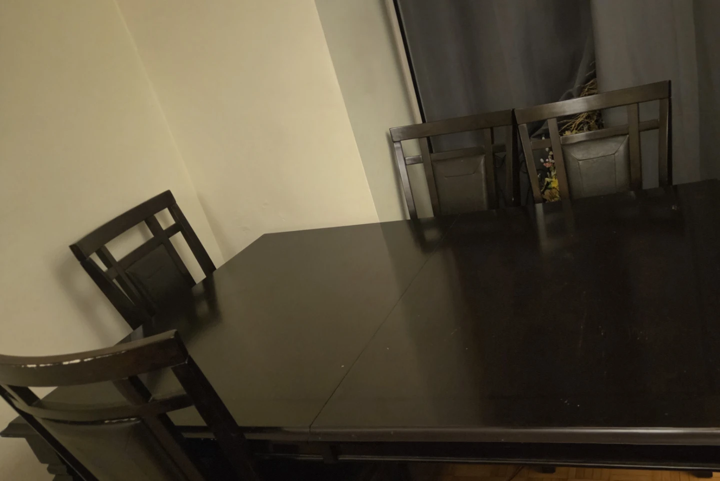 Dark Brown Dining Table with Faux leather 6 chairs in total