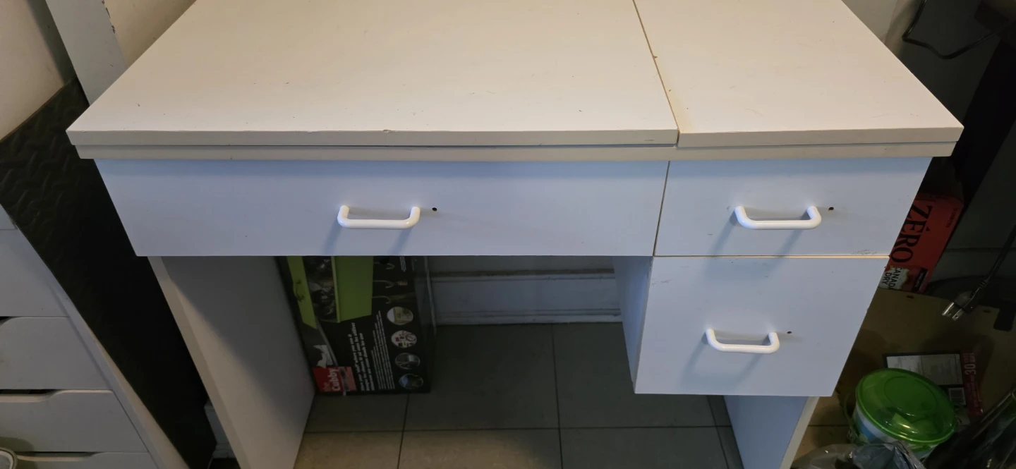 White sewing craft desk with storage