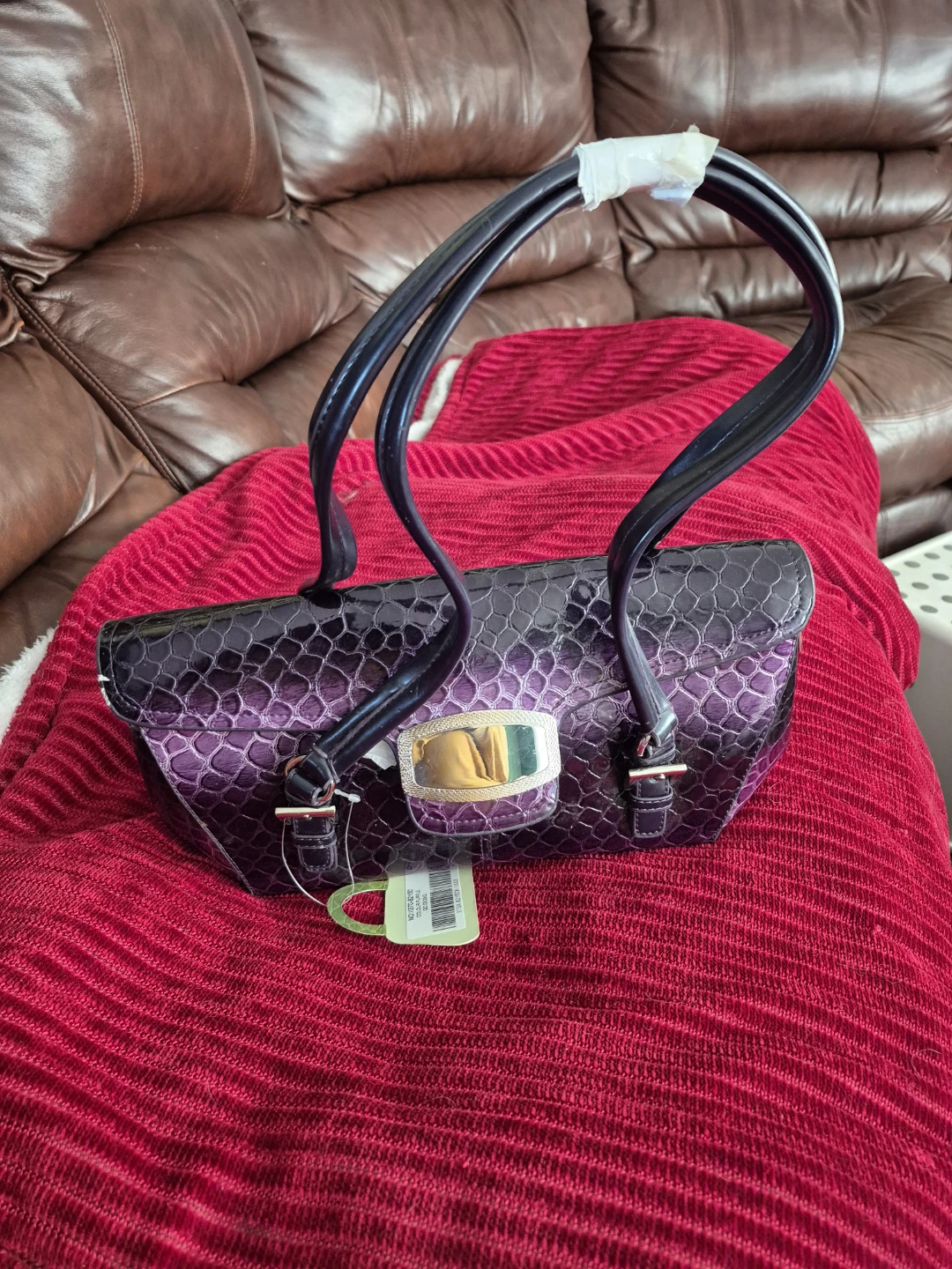 Purple Faux Snake Skin Shoulder Bag