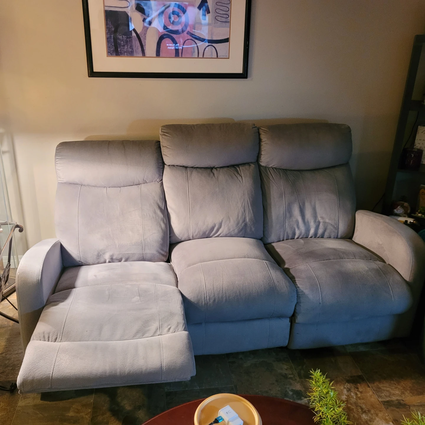 Grey reclining sofa, Must pick up. NEED GONE ASAP. - photo 2
