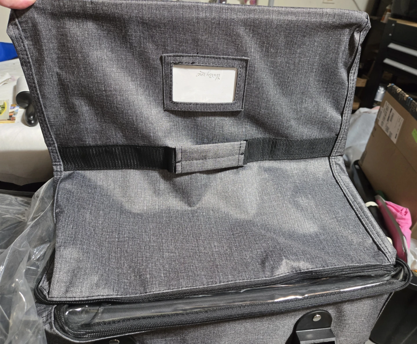 Thirty-One Stroll & Roll Storage Tote Charcoal Crosshatch - photo 2