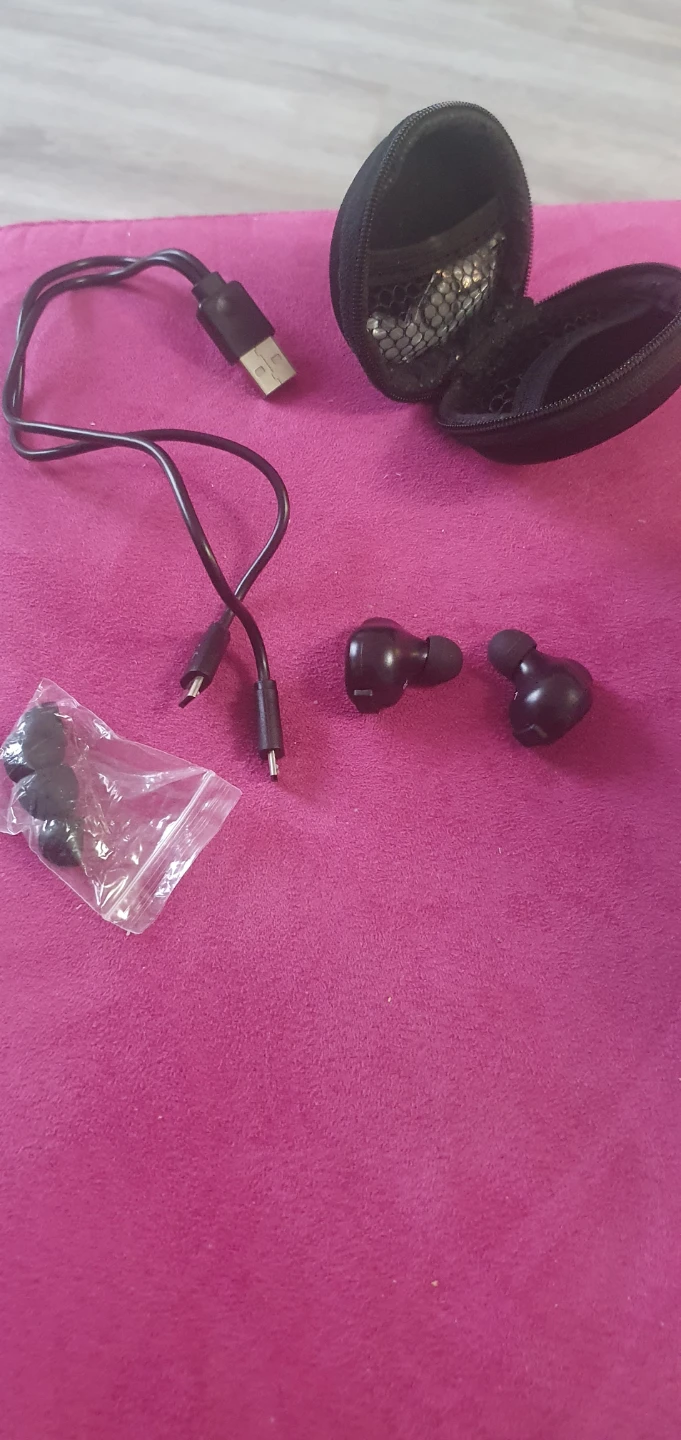 Black Earbuds with Charging wire  and Accessories