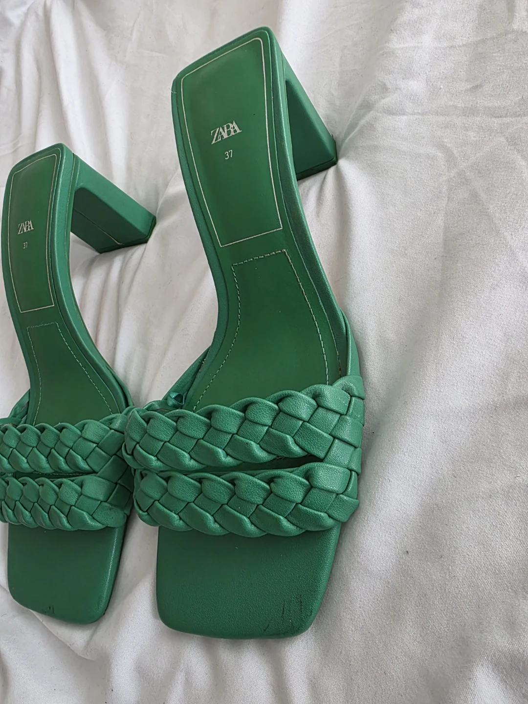 ZARA Green Braided Heeled Sandals Size 37