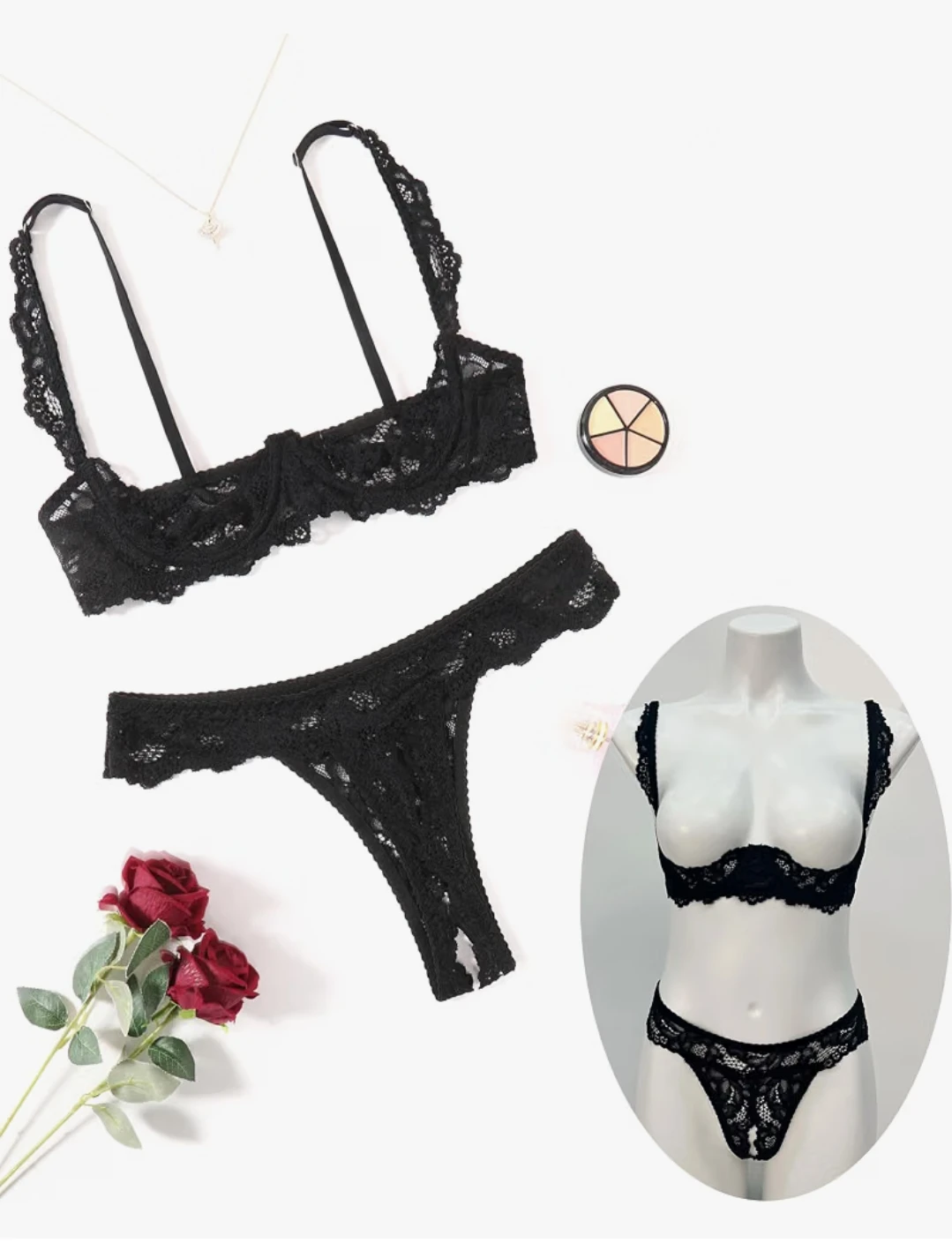 Crotchless Lace Lingerie Set — Size S/M