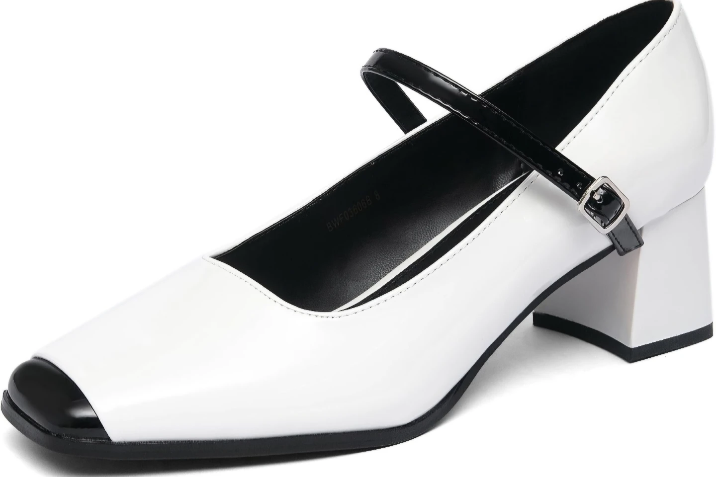 White mary jane block heels