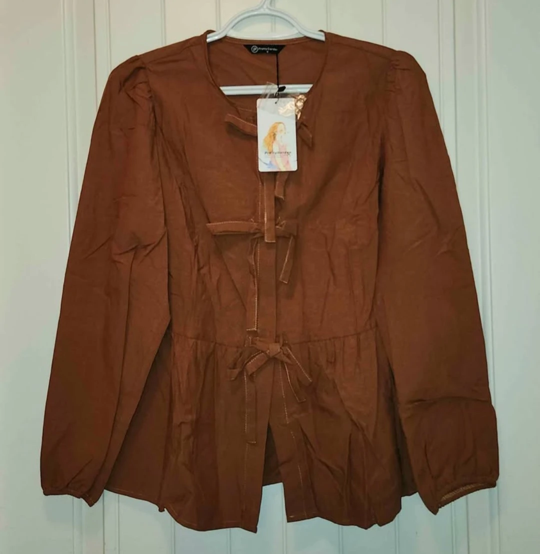 PrettyGarden Brown Long-Sleeve Blouse 🏈