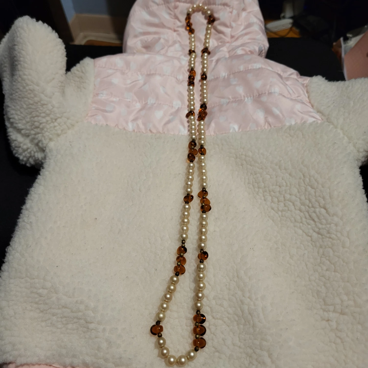Cream Pearl and Amber-toned Bead Necklace