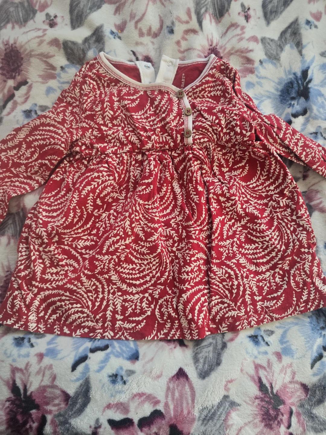 🏈Burt's Bees Baby Red Leaf Print Dress 18M