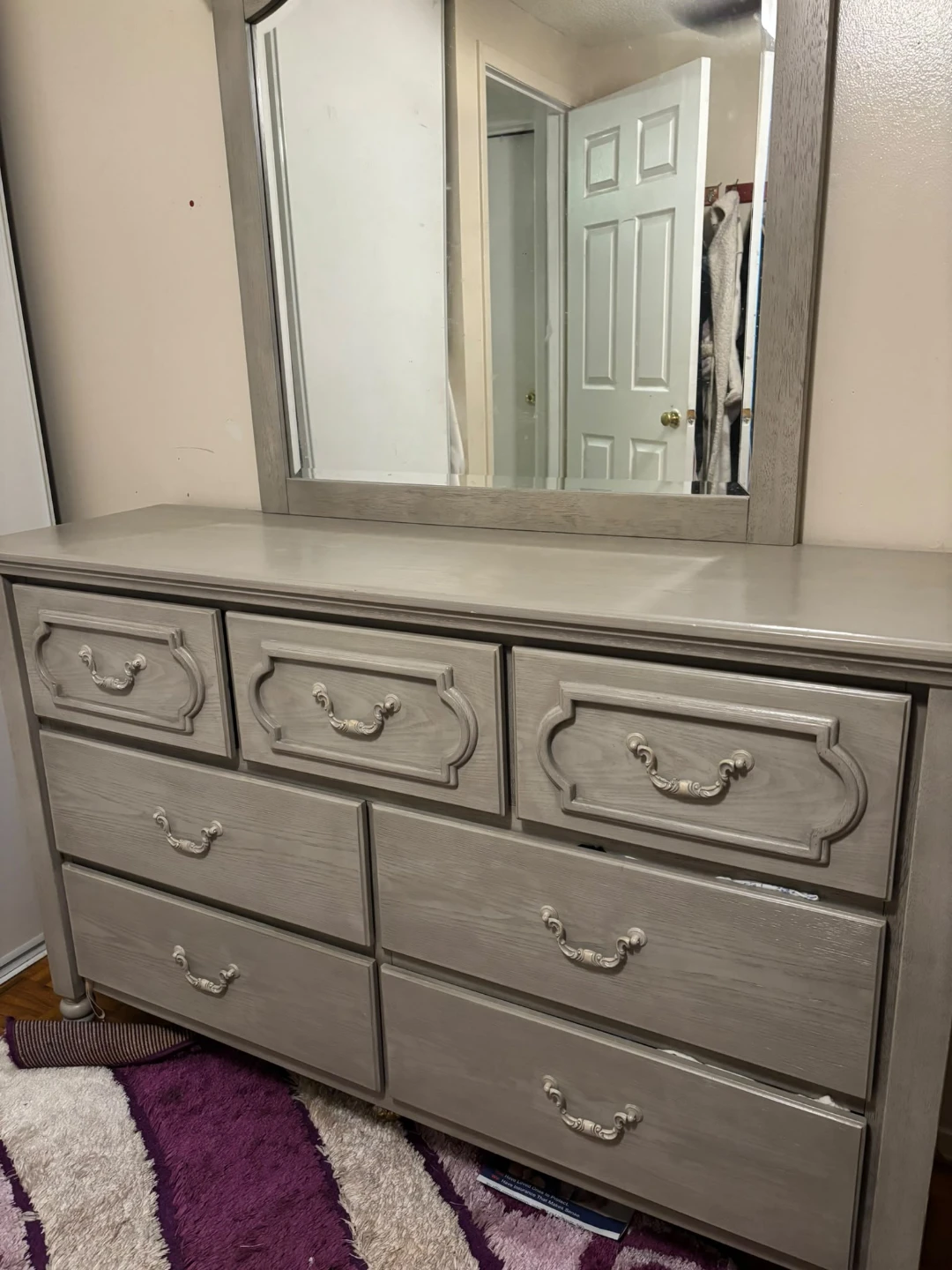 Grey Wooden Bedroom Dresser with Mirror