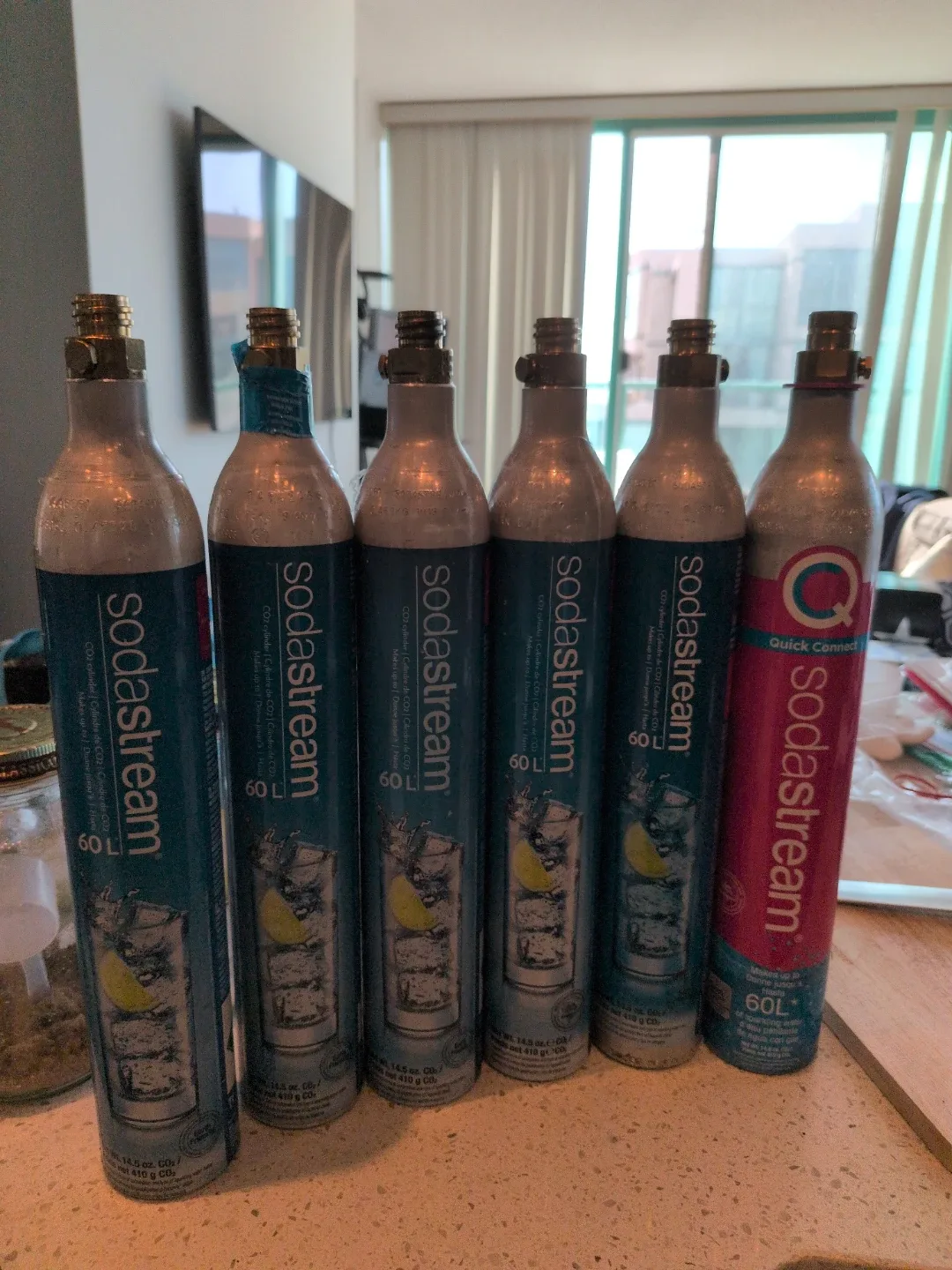 Six Sodastream 60L CO2 Cylinders
