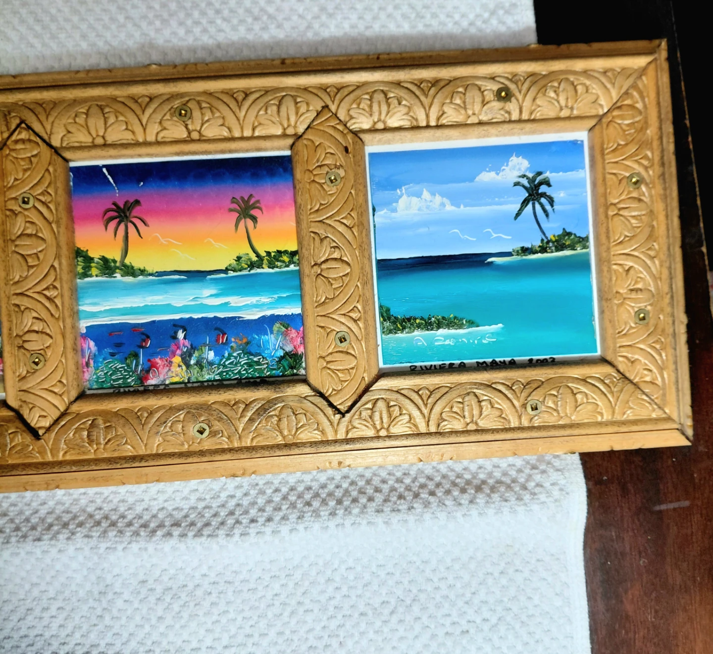 Framed Tropical Beach Artwork from Mexico with carved frame - photo 5