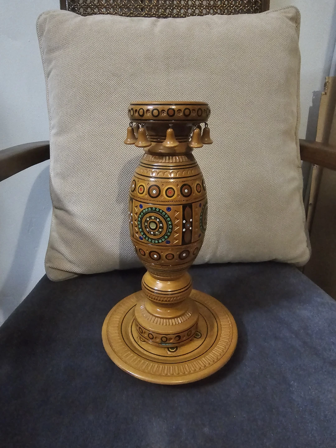Vintage Ukrainian Hutsul HandCarved Wooden Vase Decorative Plate