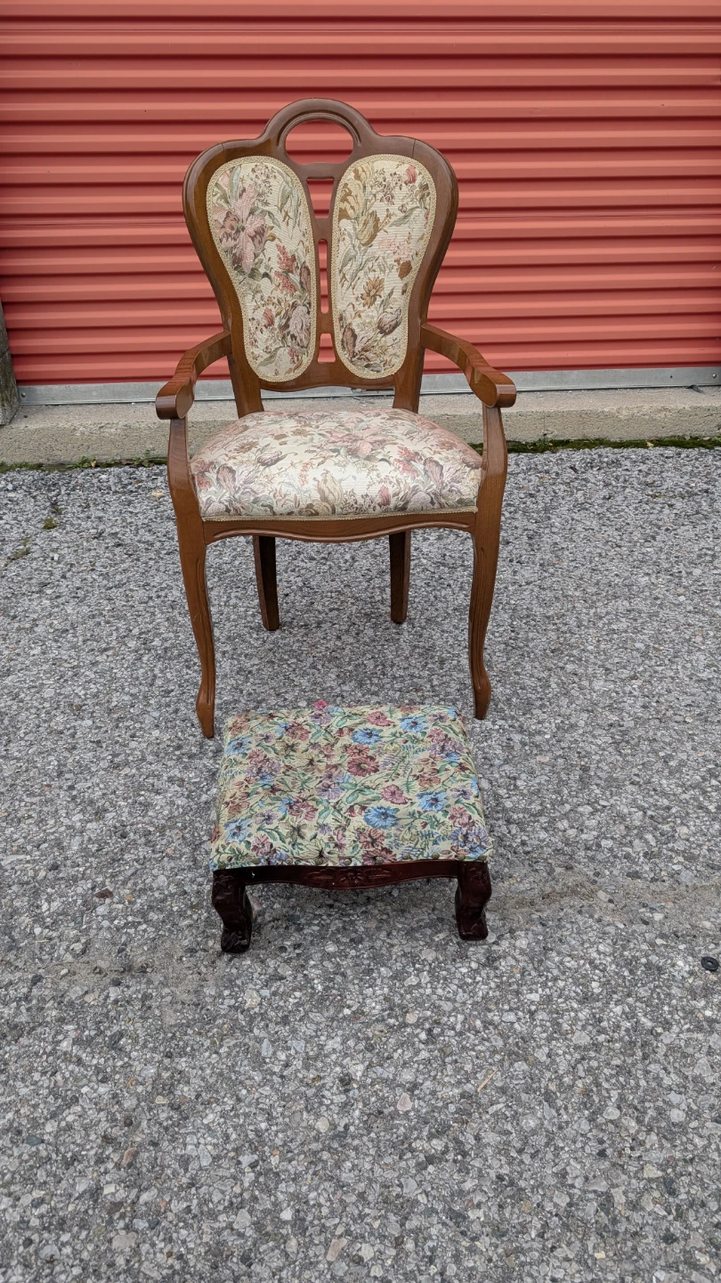 Vintage Accent Chair with Matching Footstool