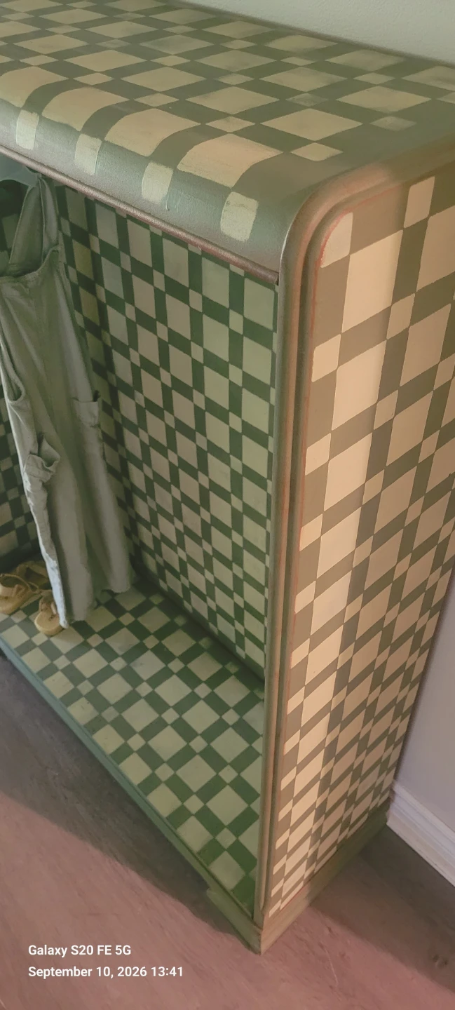 Green and cream checkerboard wardrobe