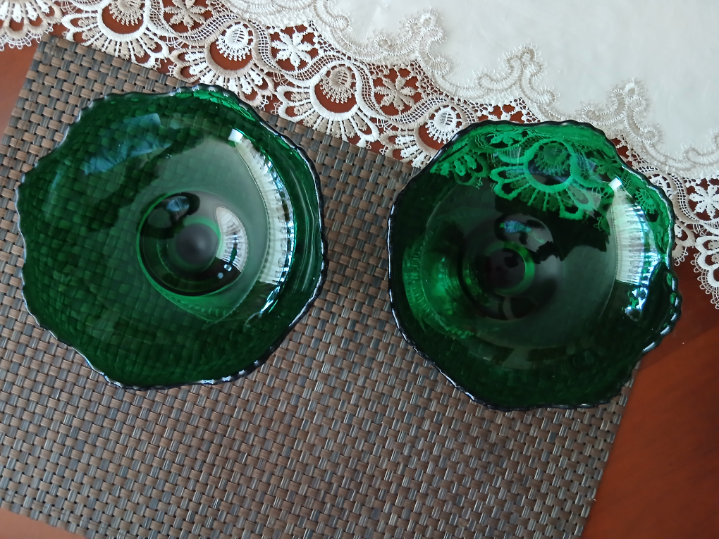 Vintage emerald green glass sterling silver bowl, - photo 2