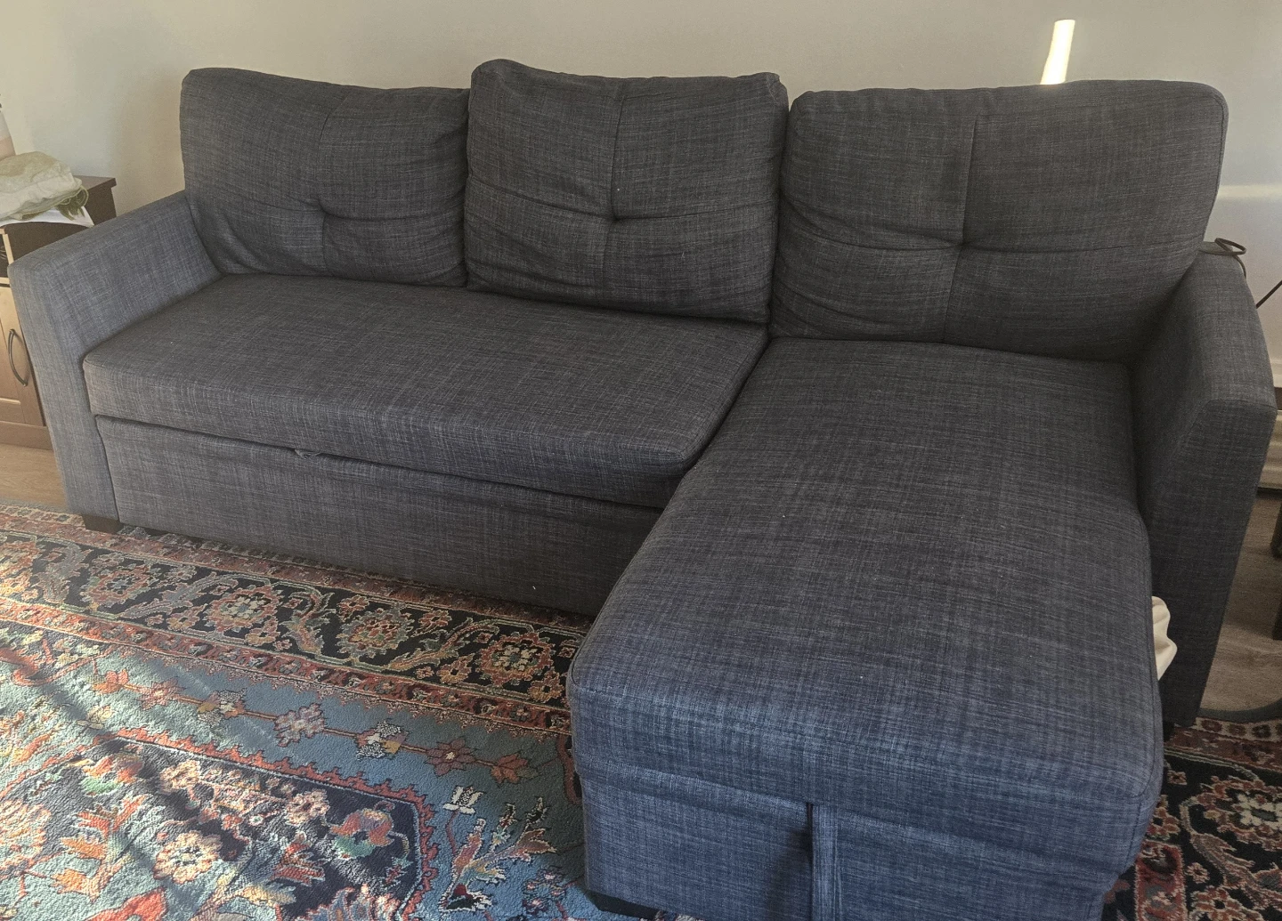 Dark Grey Sectional Sofa with Sleeper and Storage