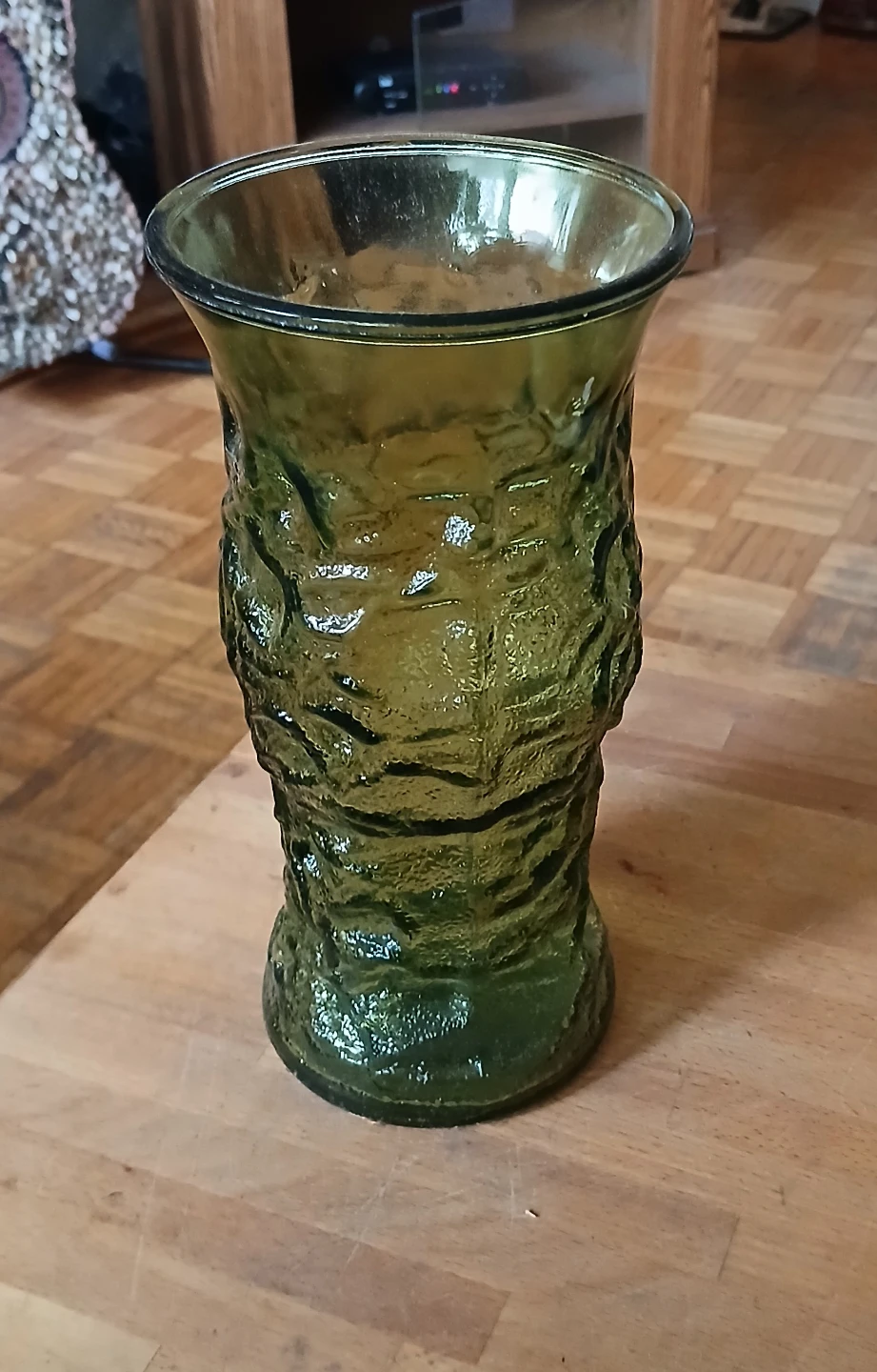 Vintage Green Textured Glass Vase