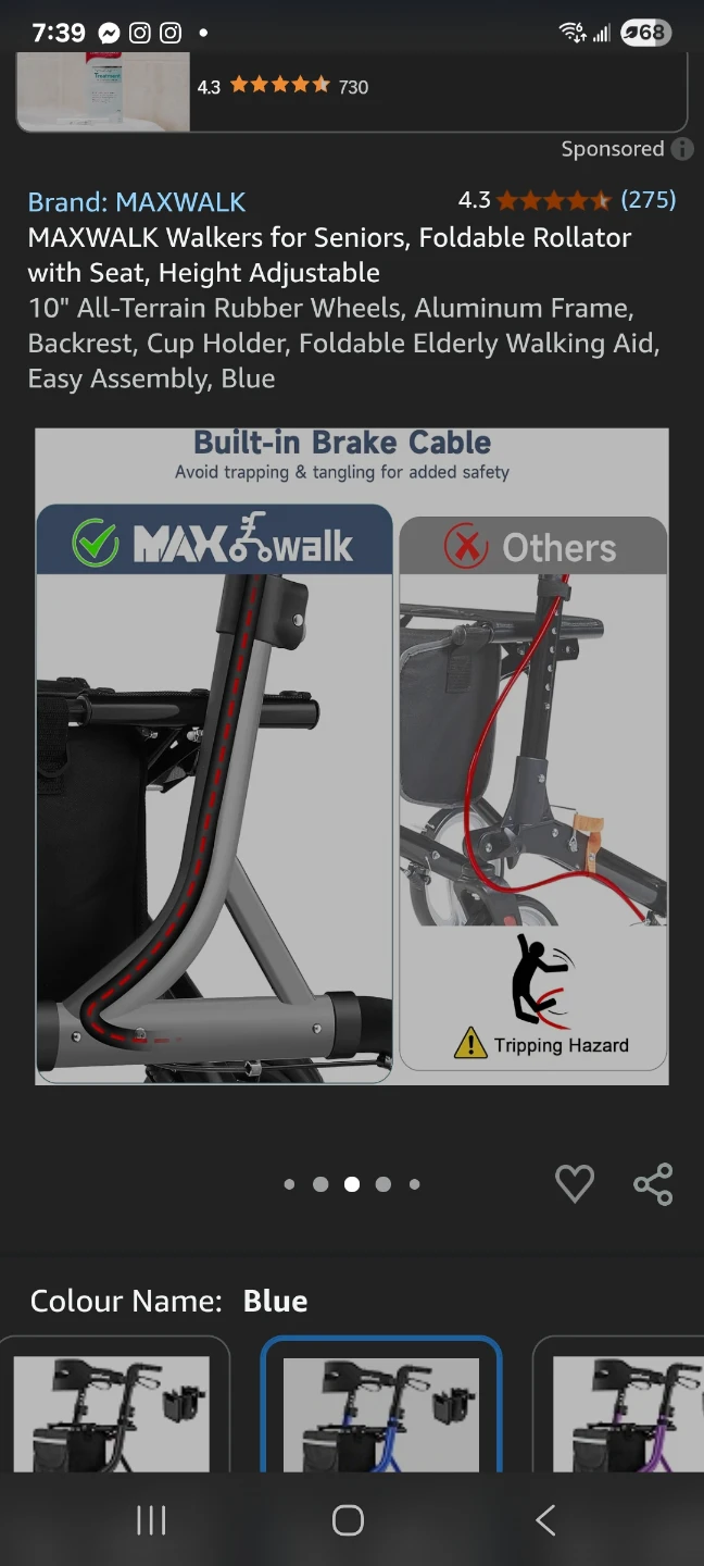 Foldable Rollator with Seat, Height Adjustable - photo 3