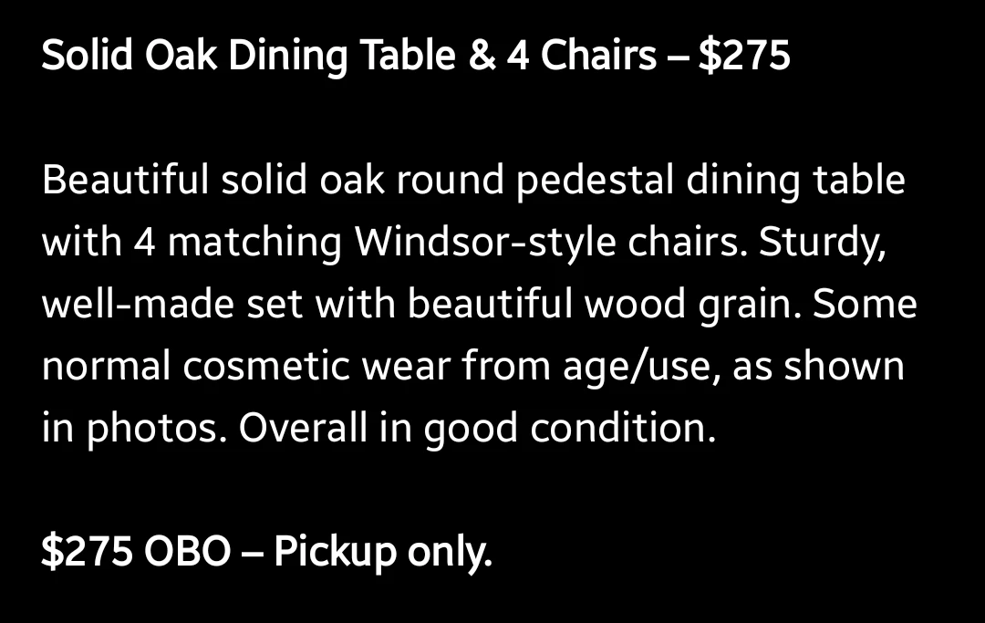 Solid Oak Table & 4 Chairs - photo 2