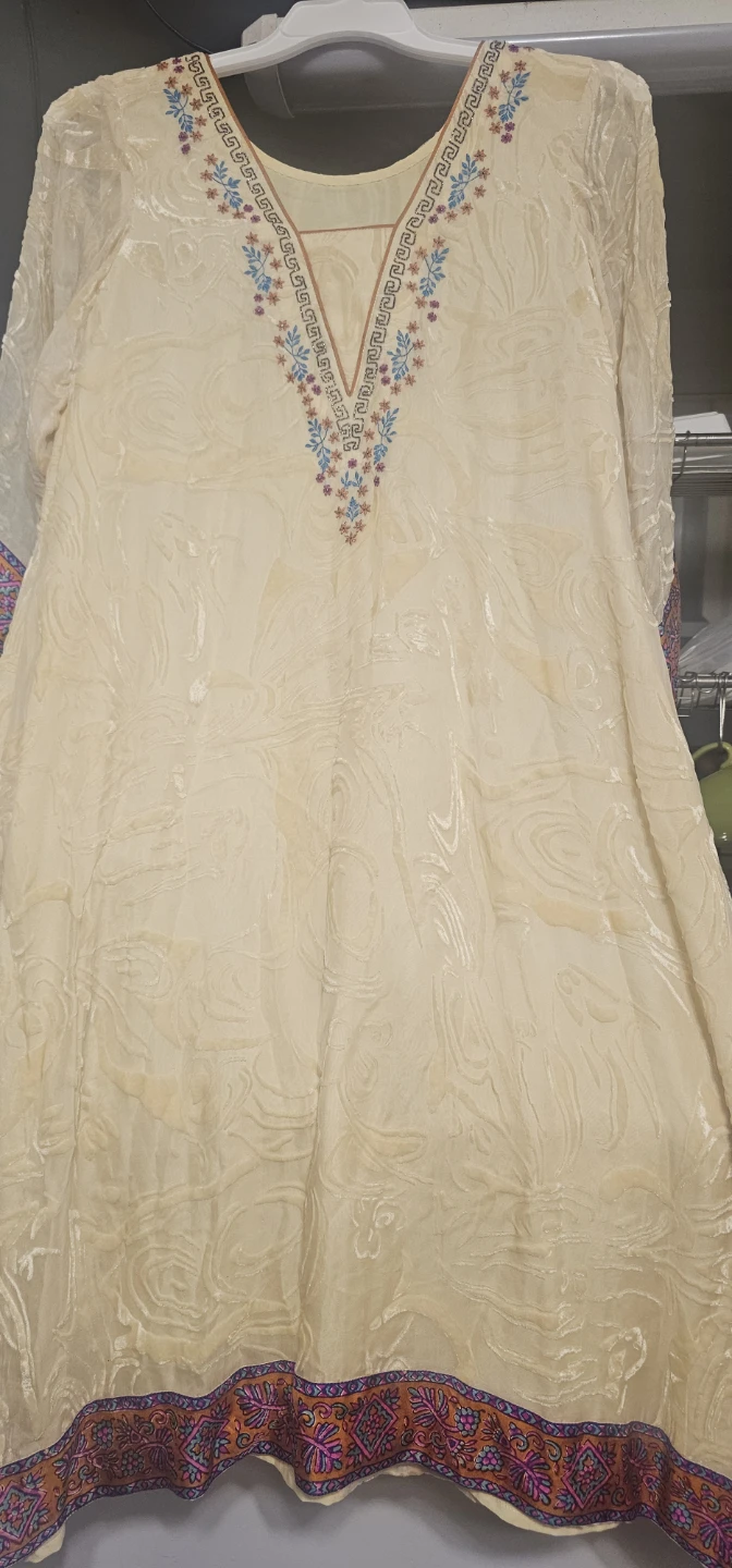 Cream Embroidered Long-Sleeve Tunic