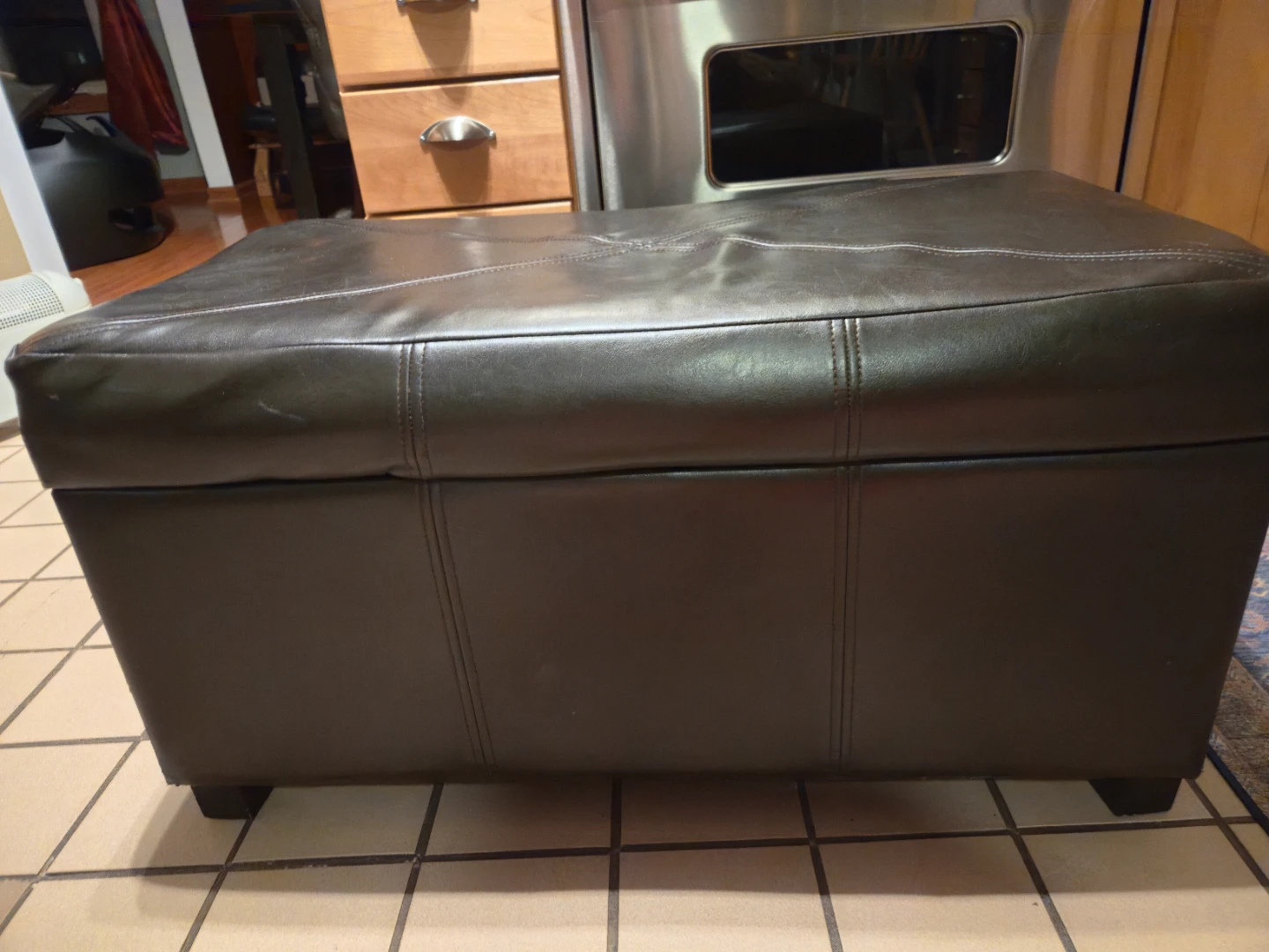 Dark Brown Faux Leather Storage Ottoman / Bench – Hinged Top