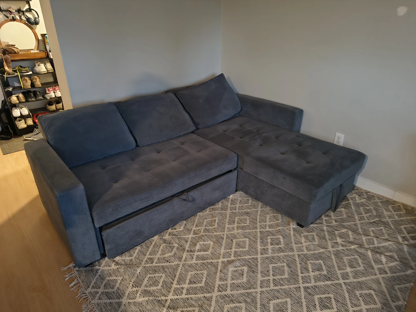 Large Grey Sectional Sofa with Pull-Out Bed and Storage - photo 3