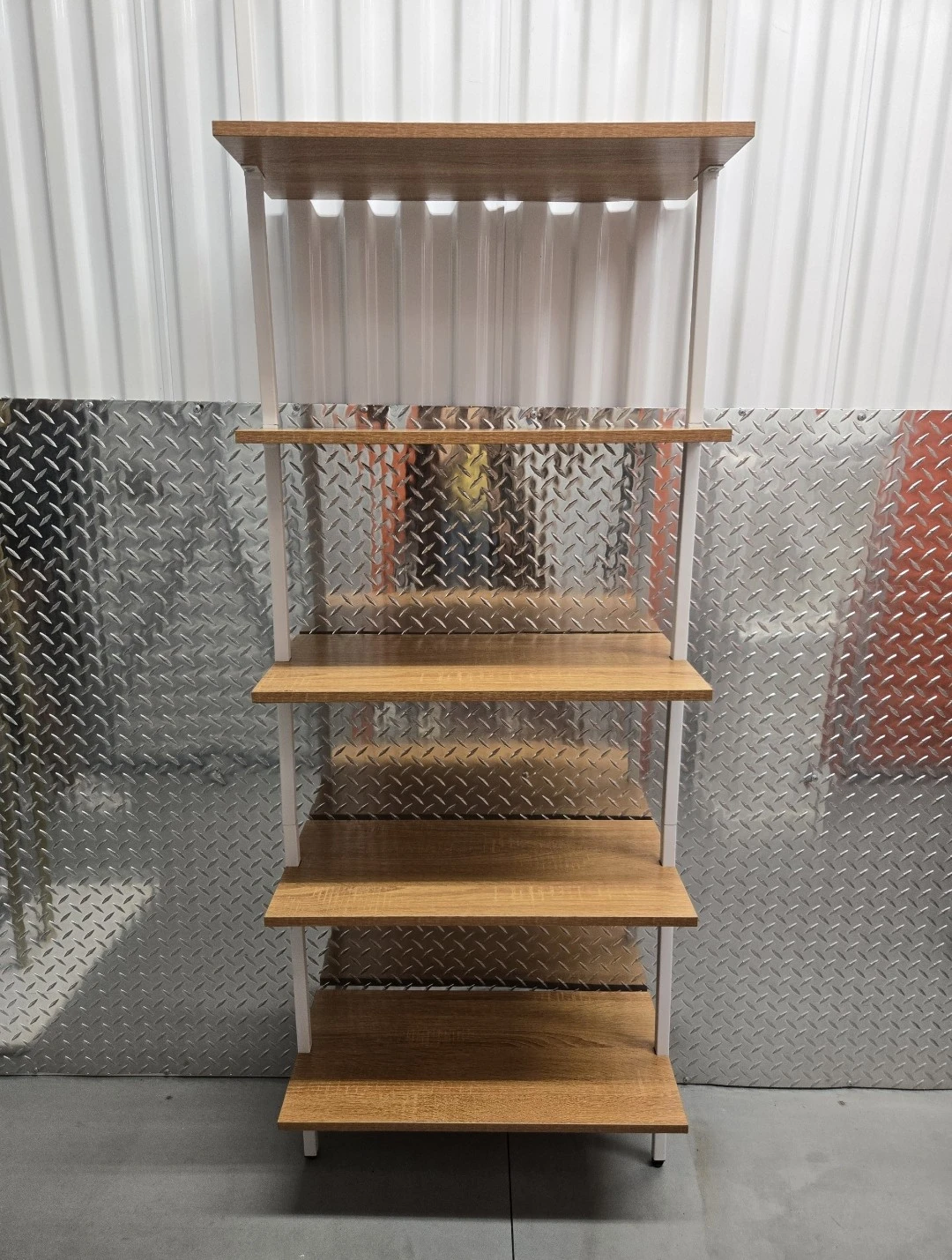 5-Tier Wood and White Metal Bookshelf