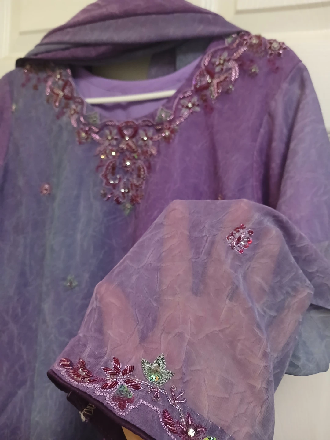 Crinkle shafoon lavender purple Indian/ Pakistani 3 piece - photo 3