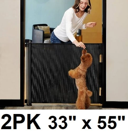 2 Pack Retractable Mesh Baby & Dog Gate, 33"x55", Black