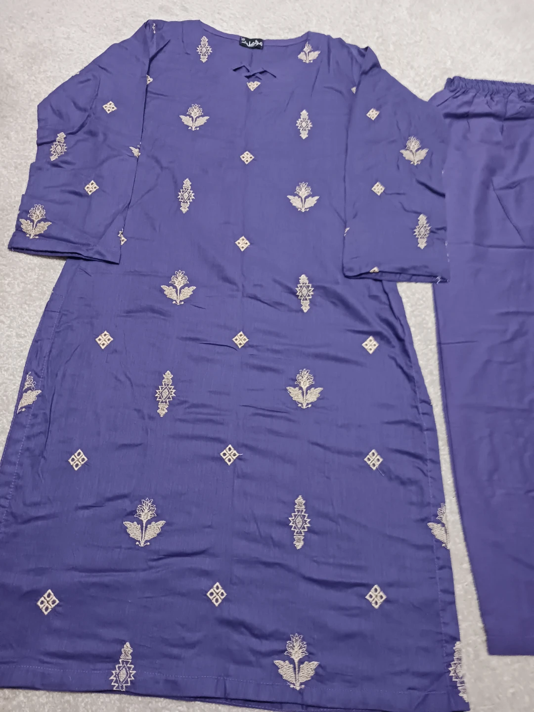 Purple Embroidered Kurta and Trousers Set - photo 3