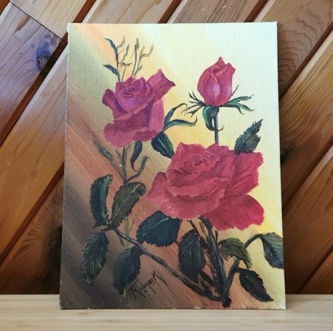 Vintage Signed Oil Painting – Red Roses - photo 3