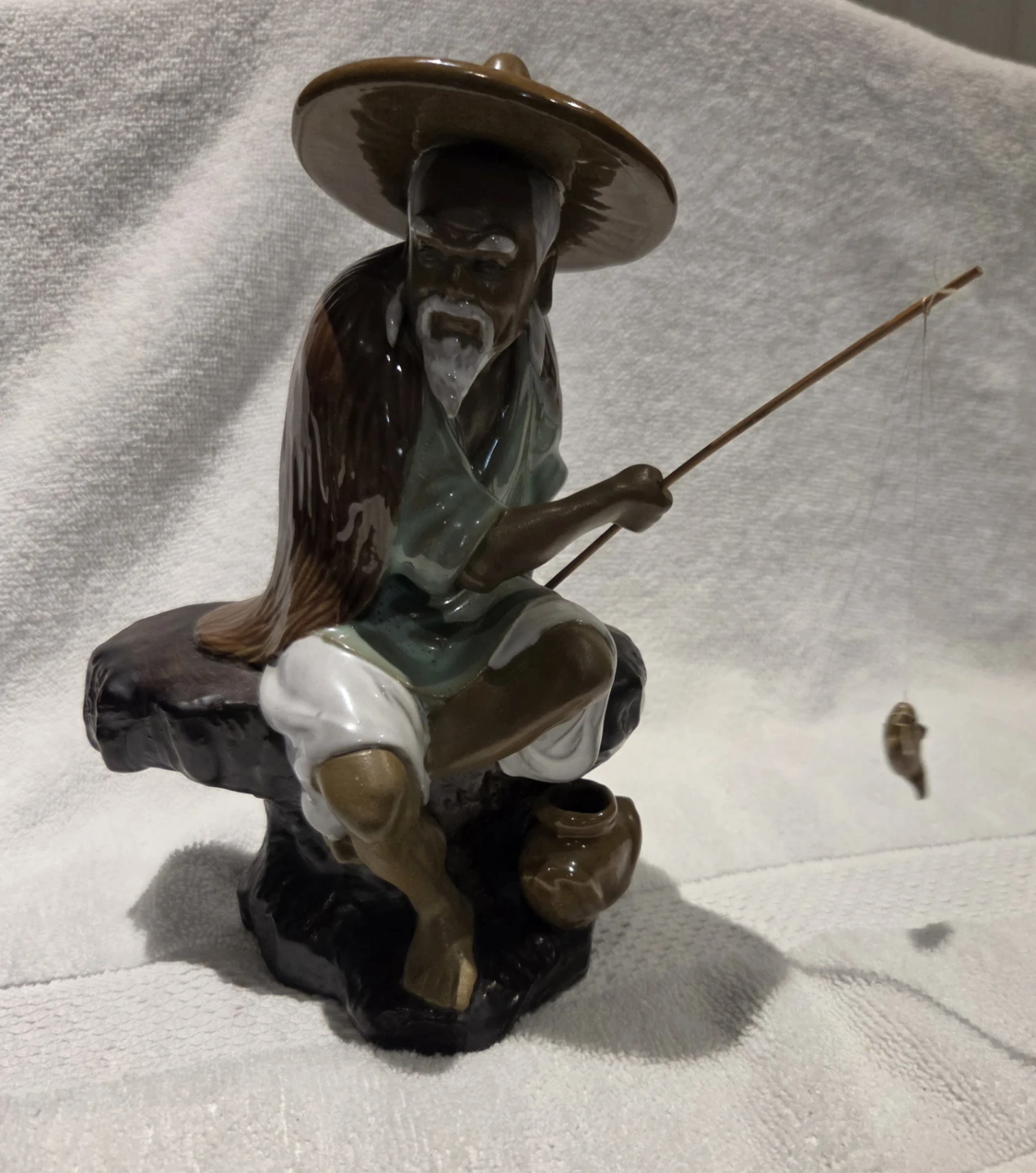 Vintage Chinese Ceramic Fisherman Figurine