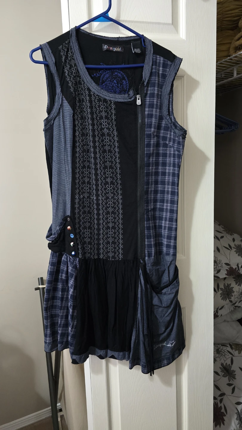 Desigual Sleeveless Plaid Pattern Dress