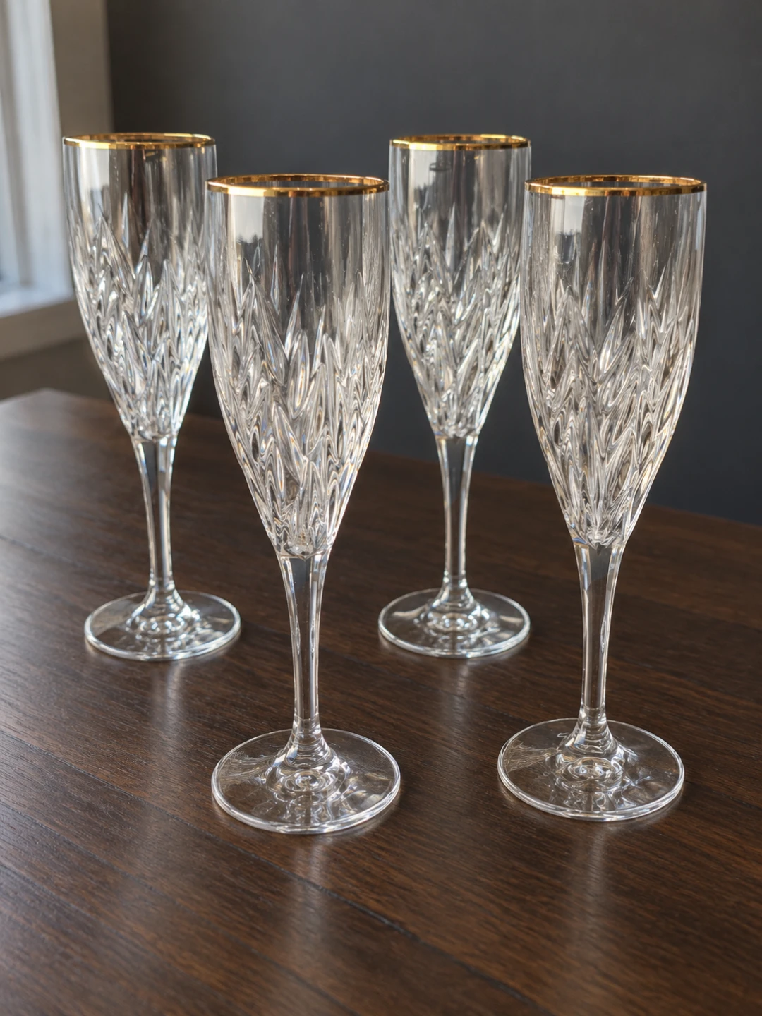 6 Vintage 90s Mikasa Gold-Rimmed Crystal Champagne Flutes - photo 2