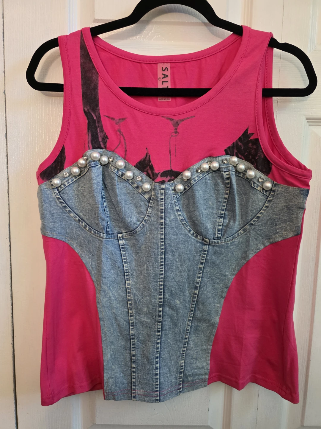 Salt Life Pink Tank Top with Denim Detail